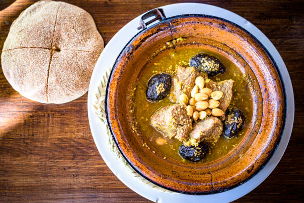 Moroccan tagine with lamb, apricots, and almonds