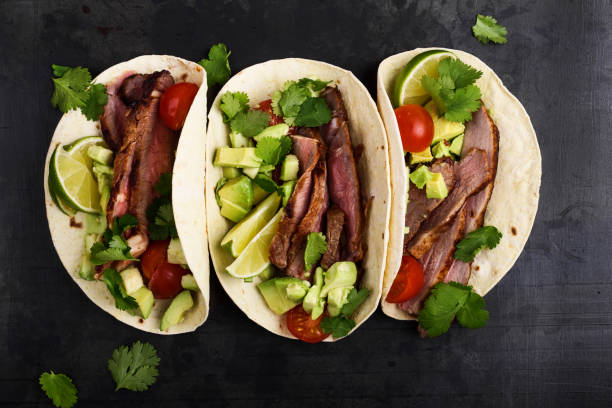 Grilled steak tacos with chimichurri sauce
