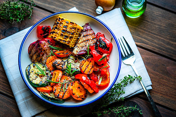 Farro salad with roasted vegetables and feta