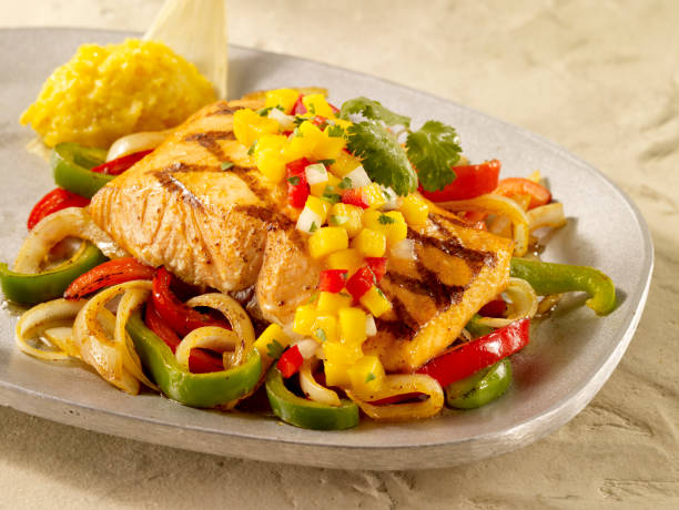 Pan-seared salmon with a mango salsa