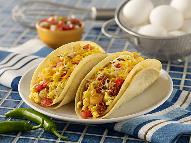 Breakfast tacos with eggs, chorizo, and cheese